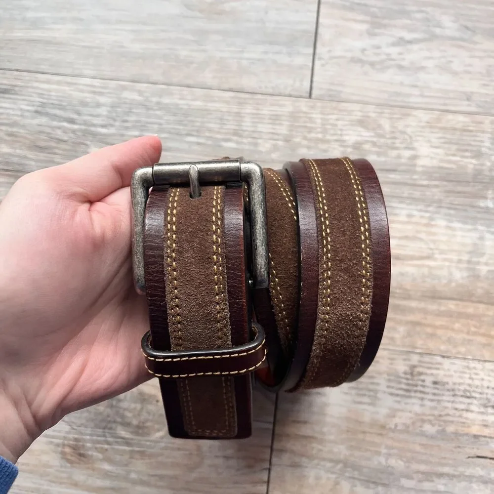 Johnston & Murphy Distressed Overlay Leather Belt Brown Size 34 Suede Leather